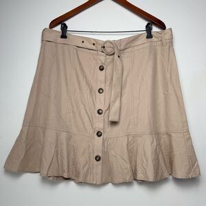 Nine West Tan Button Front Belted Flare Skirt Women size XXL Cotton Rayon comfy